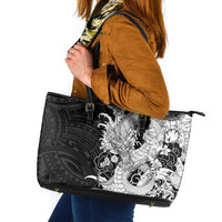 Hawaiian And Japanese Culture Leather Tote Bag Irezumi Dragon With Polynesian Pattern Black LT05 Black - Polynesian Pride