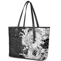 Hawaiian And Japanese Culture Leather Tote Bag Irezumi Dragon With Polynesian Pattern Black LT05 - Polynesian Pride