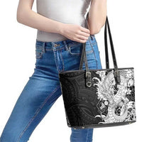 Hawaiian And Japanese Culture Leather Tote Bag Irezumi Dragon With Polynesian Pattern Black LT05 - Polynesian Pride