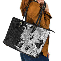 Hawaiian And Japanese Culture Leather Tote Bag Irezumi Dragon With Polynesian Pattern Black LT05 - Polynesian Pride