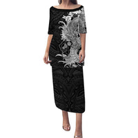 Hawaiian And Japanese Culture Puletasi Irezumi Dragon With Polynesian Pattern Black LT05 Long Dress Black - Polynesian Pride