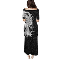 Hawaiian And Japanese Culture Puletasi Irezumi Dragon With Polynesian Pattern Black LT05 - Polynesian Pride