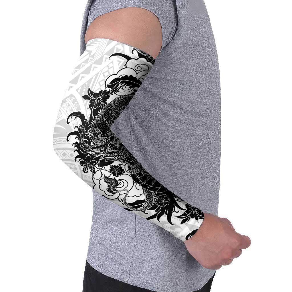 Hawaiian And Japanese Culture Arm Sleeves Irezumi Dragon With Polynesian Pattern White LT05 - Polynesian Pride