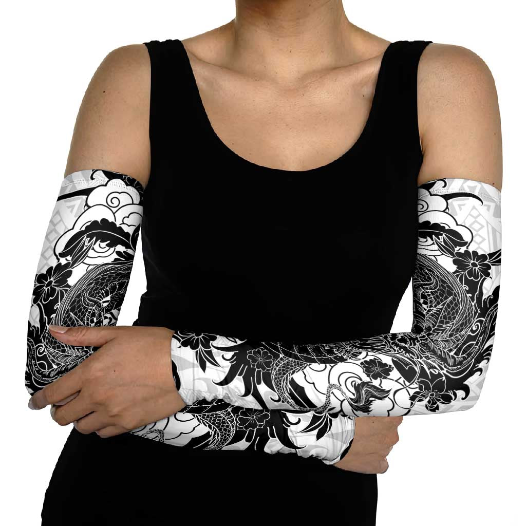 Hawaiian And Japanese Culture Arm Sleeves Irezumi Dragon With Polynesian Pattern White LT05 - Polynesian Pride