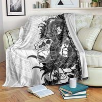 Hawaiian And Japanese Culture Blanket Irezumi Dragon With Polynesian Pattern White LT05 White - Polynesian Pride