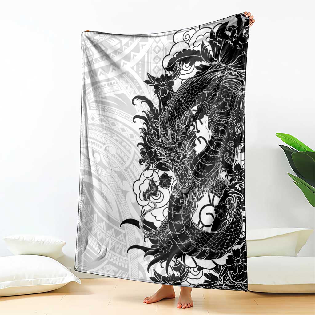 Hawaiian And Japanese Culture Blanket Irezumi Dragon With Polynesian Pattern White LT05 - Polynesian Pride
