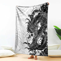 Hawaiian And Japanese Culture Blanket Irezumi Dragon With Polynesian Pattern White LT05 - Polynesian Pride