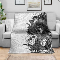 Hawaiian And Japanese Culture Blanket Irezumi Dragon With Polynesian Pattern White LT05 - Polynesian Pride