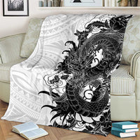 Hawaiian And Japanese Culture Blanket Irezumi Dragon With Polynesian Pattern White LT05 - Polynesian Pride