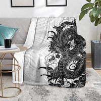 Hawaiian And Japanese Culture Blanket Irezumi Dragon With Polynesian Pattern White LT05 - Polynesian Pride