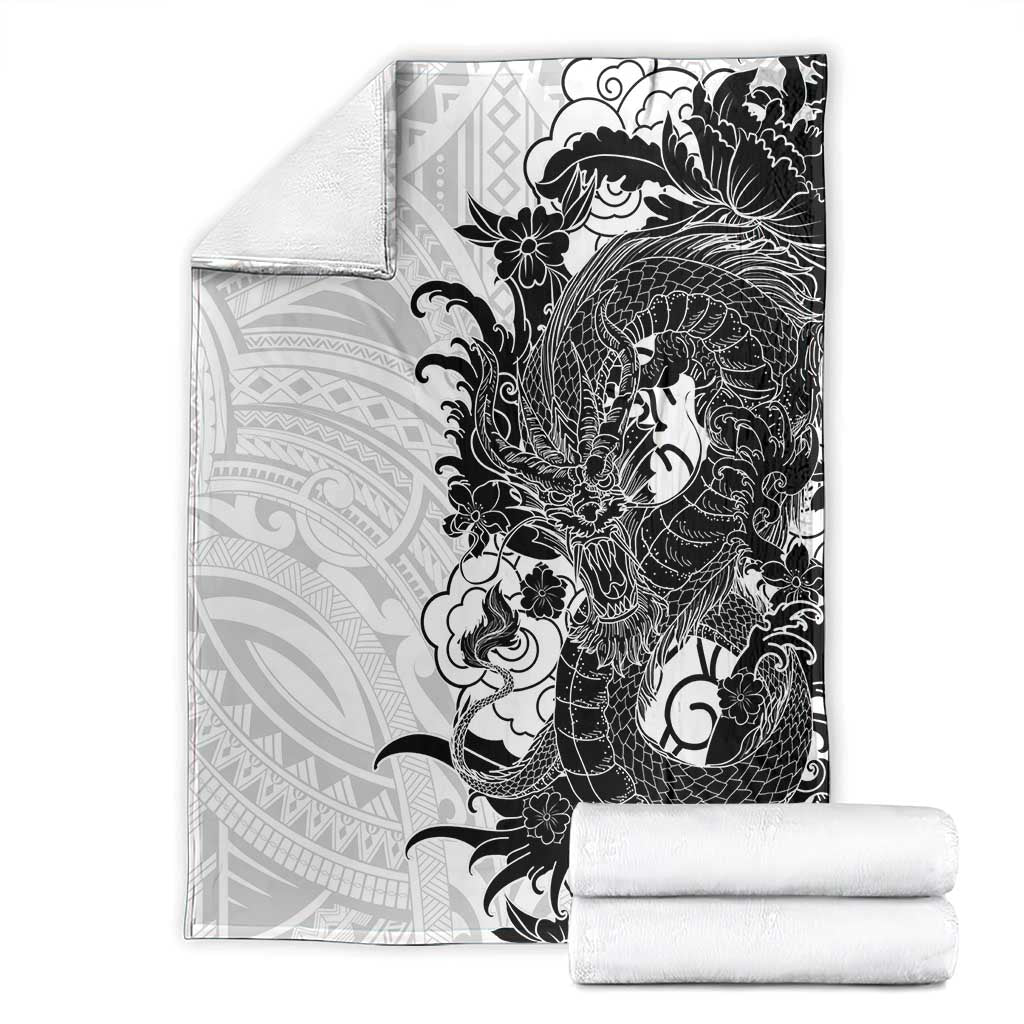 Hawaiian And Japanese Culture Blanket Irezumi Dragon With Polynesian Pattern White LT05 - Polynesian Pride