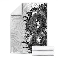 Hawaiian And Japanese Culture Blanket Irezumi Dragon With Polynesian Pattern White LT05 - Polynesian Pride