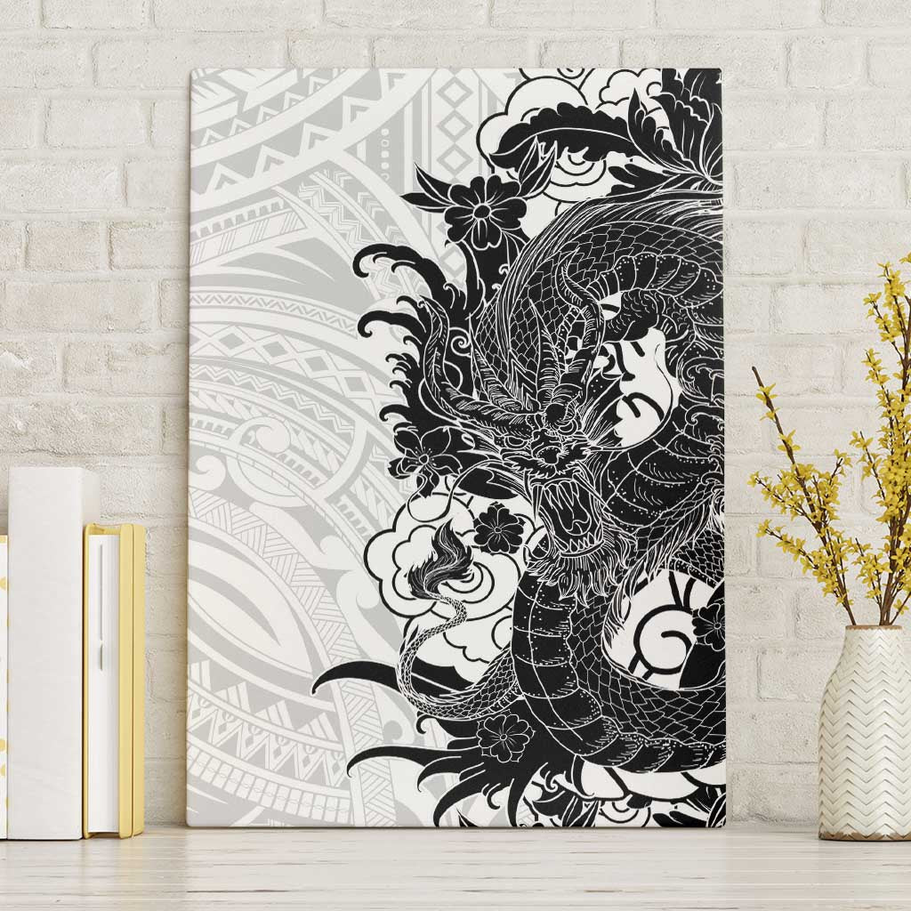 Hawaiian And Japanese Culture Canvas Wall Art Irezumi Dragon With Polynesian Pattern White LT05 Without Frame White - Polynesian Pride
