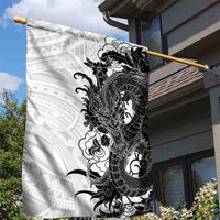 Hawaiian And Japanese Culture Garden Flag Irezumi Dragon With Polynesian Pattern White LT05 - Polynesian Pride