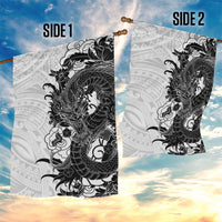 Hawaiian And Japanese Culture Garden Flag Irezumi Dragon With Polynesian Pattern White LT05 - Polynesian Pride