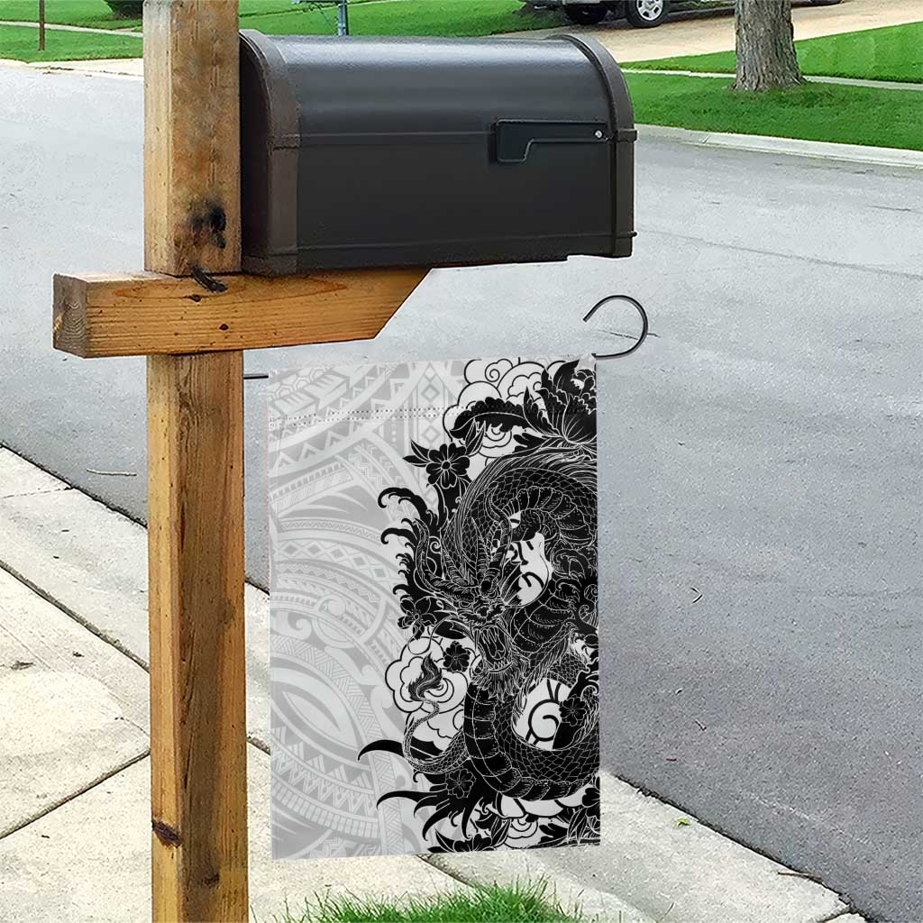 Hawaiian And Japanese Culture Garden Flag Irezumi Dragon With Polynesian Pattern White LT05 - Polynesian Pride