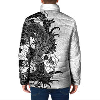 Hawaiian And Japanese Culture Padded Jacket Irezumi Dragon With Polynesian Pattern White LT05 - Polynesian Pride