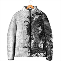 Hawaiian And Japanese Culture Padded Jacket Irezumi Dragon With Polynesian Pattern White LT05 - Polynesian Pride