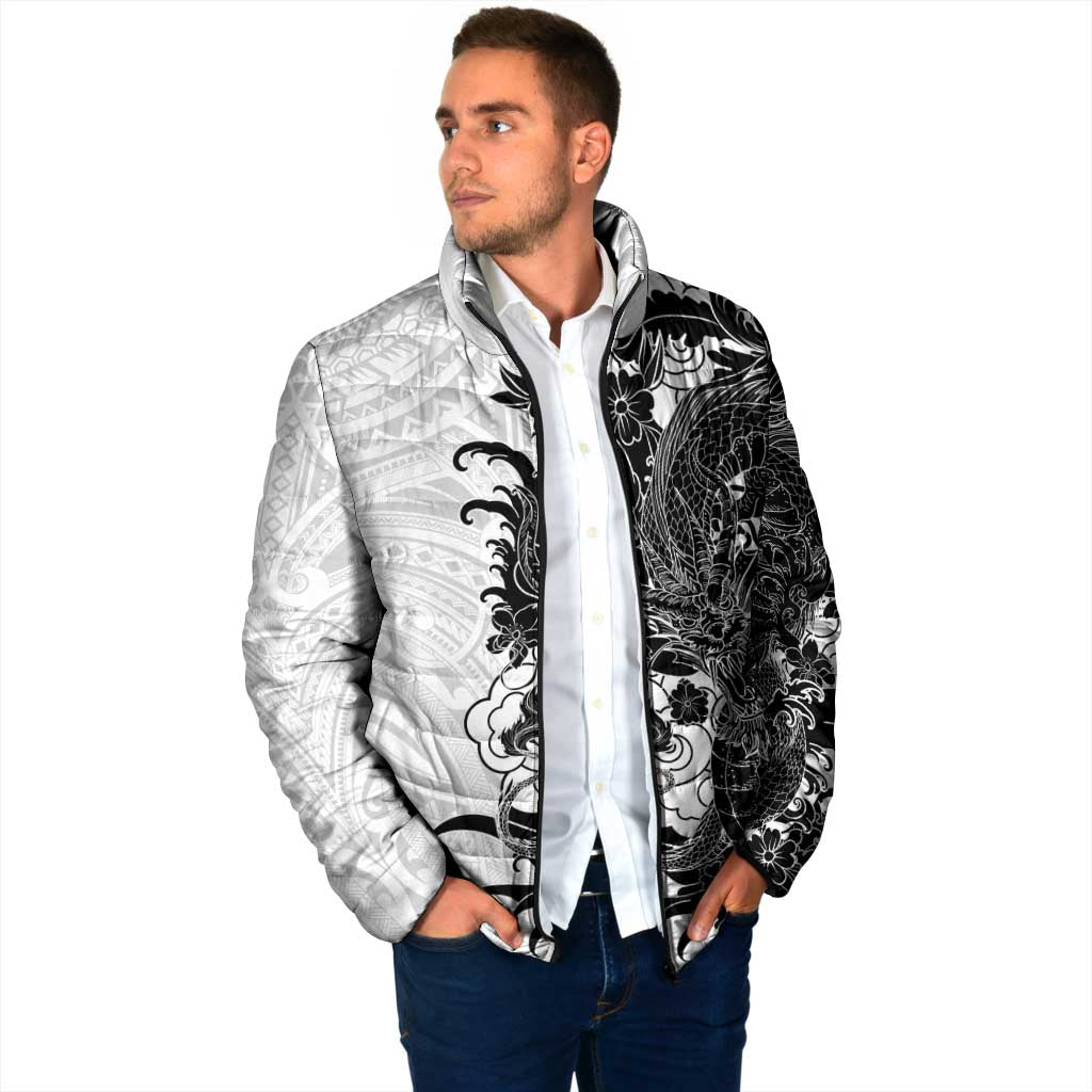 Hawaiian And Japanese Culture Padded Jacket Irezumi Dragon With Polynesian Pattern White LT05 - Polynesian Pride