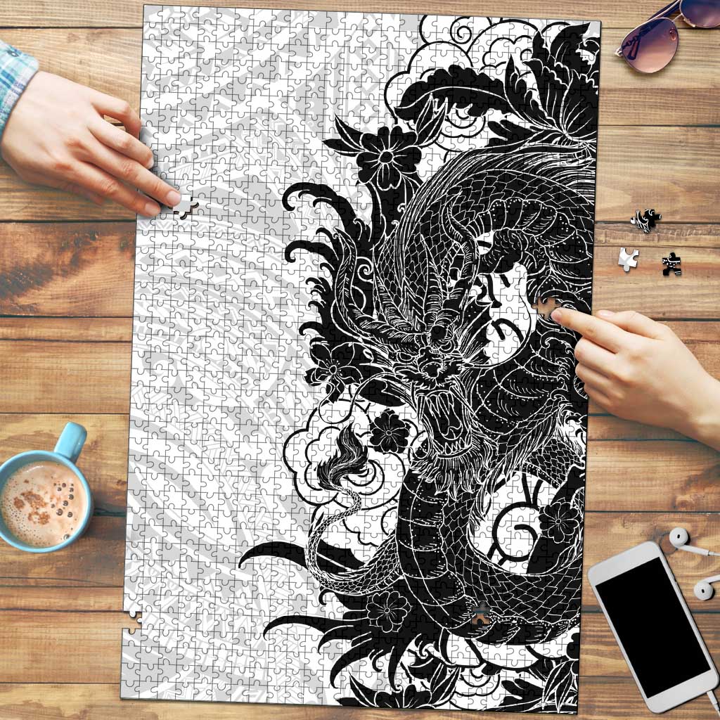 Hawaiian And Japanese Culture Puzzle Irezumi Dragon With Polynesian Pattern White LT05 White - Polynesian Pride