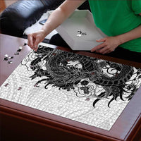 Hawaiian And Japanese Culture Puzzle Irezumi Dragon With Polynesian Pattern White LT05 - Polynesian Pride