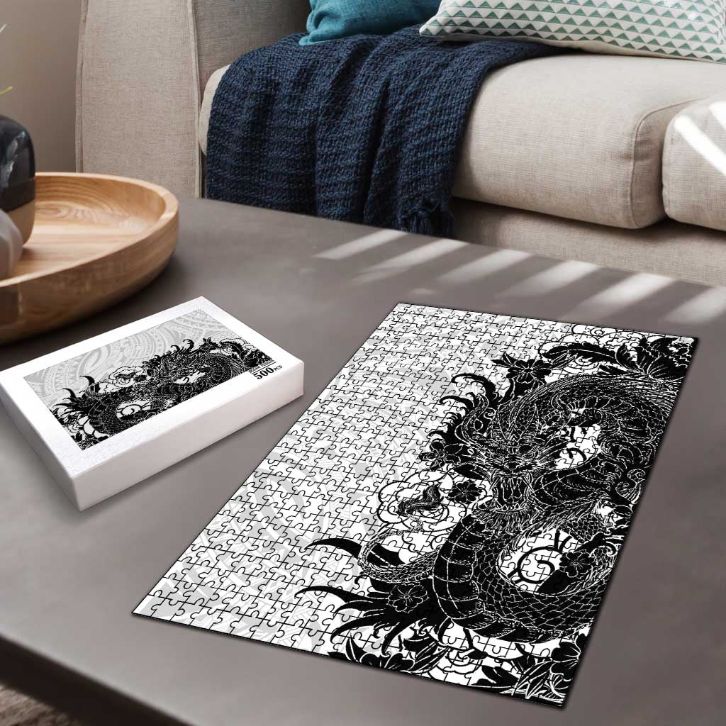 Hawaiian And Japanese Culture Puzzle Irezumi Dragon With Polynesian Pattern White LT05 - Polynesian Pride