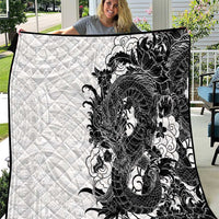 Hawaiian And Japanese Culture Quilt Irezumi Dragon With Polynesian Pattern White LT05 White - Polynesian Pride