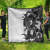 Hawaiian And Japanese Culture Quilt Irezumi Dragon With Polynesian Pattern White LT05 - Polynesian Pride