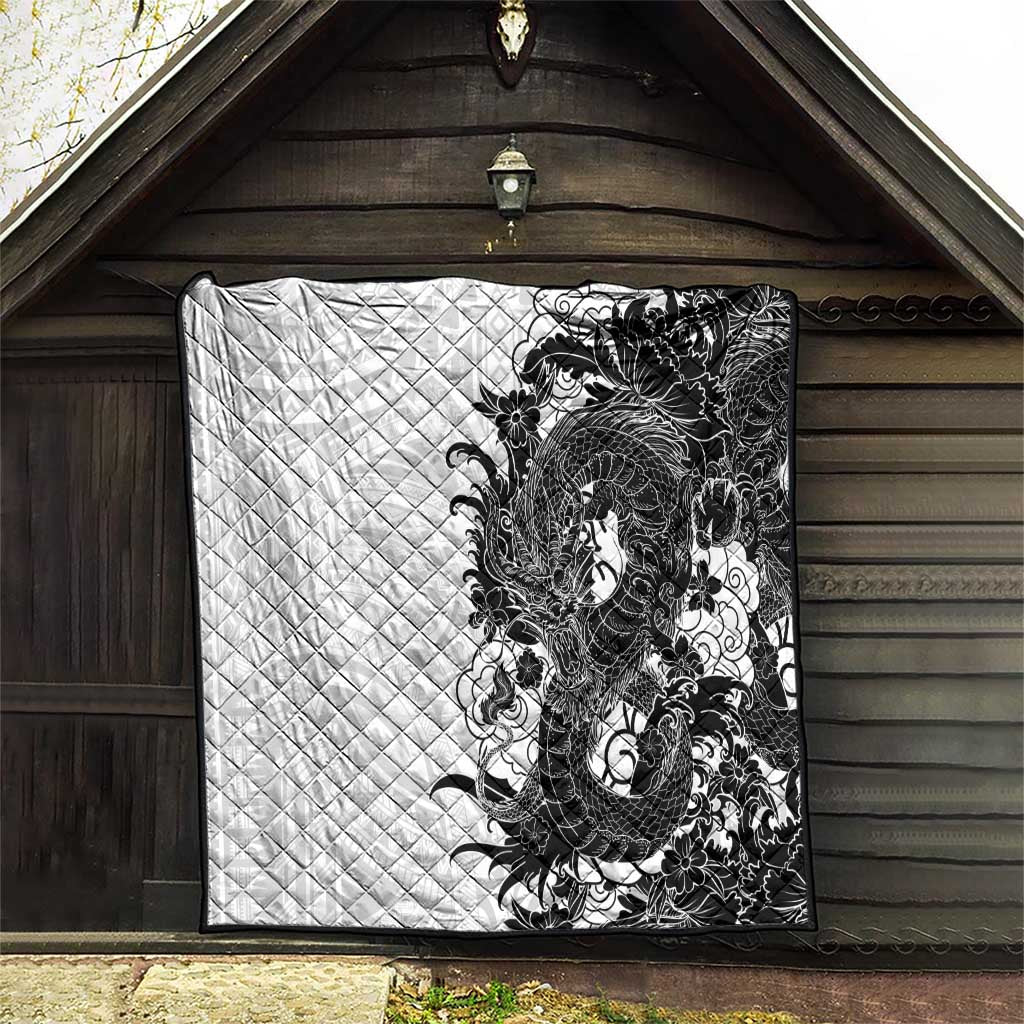 Hawaiian And Japanese Culture Quilt Irezumi Dragon With Polynesian Pattern White LT05 - Polynesian Pride
