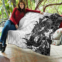 Hawaiian And Japanese Culture Quilt Irezumi Dragon With Polynesian Pattern White LT05 - Polynesian Pride