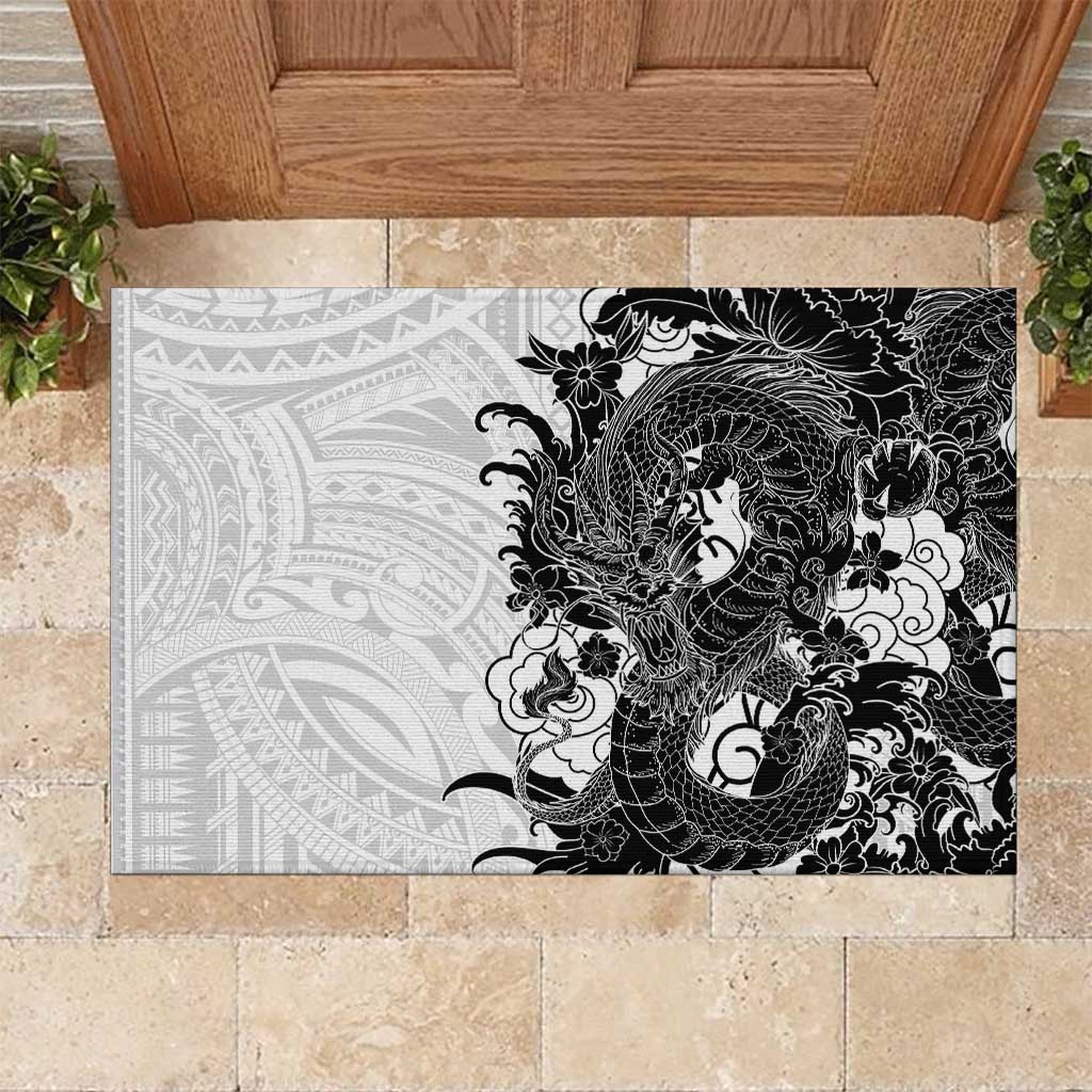 Hawaiian And Japanese Culture Rubber Doormat Irezumi Dragon With Polynesian Pattern White LT05 White - Polynesian Pride
