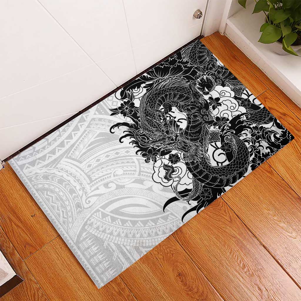 Hawaiian And Japanese Culture Rubber Doormat Irezumi Dragon With Polynesian Pattern White LT05 - Polynesian Pride