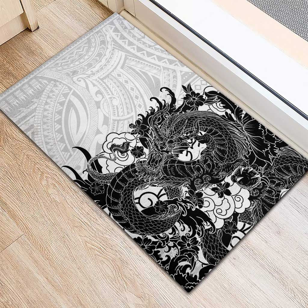 Hawaiian And Japanese Culture Rubber Doormat Irezumi Dragon With Polynesian Pattern White LT05 - Polynesian Pride