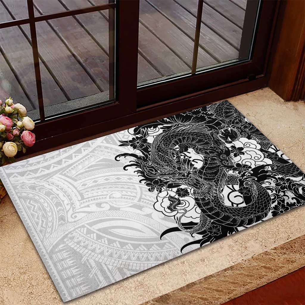 Hawaiian And Japanese Culture Rubber Doormat Irezumi Dragon With Polynesian Pattern White LT05 - Polynesian Pride