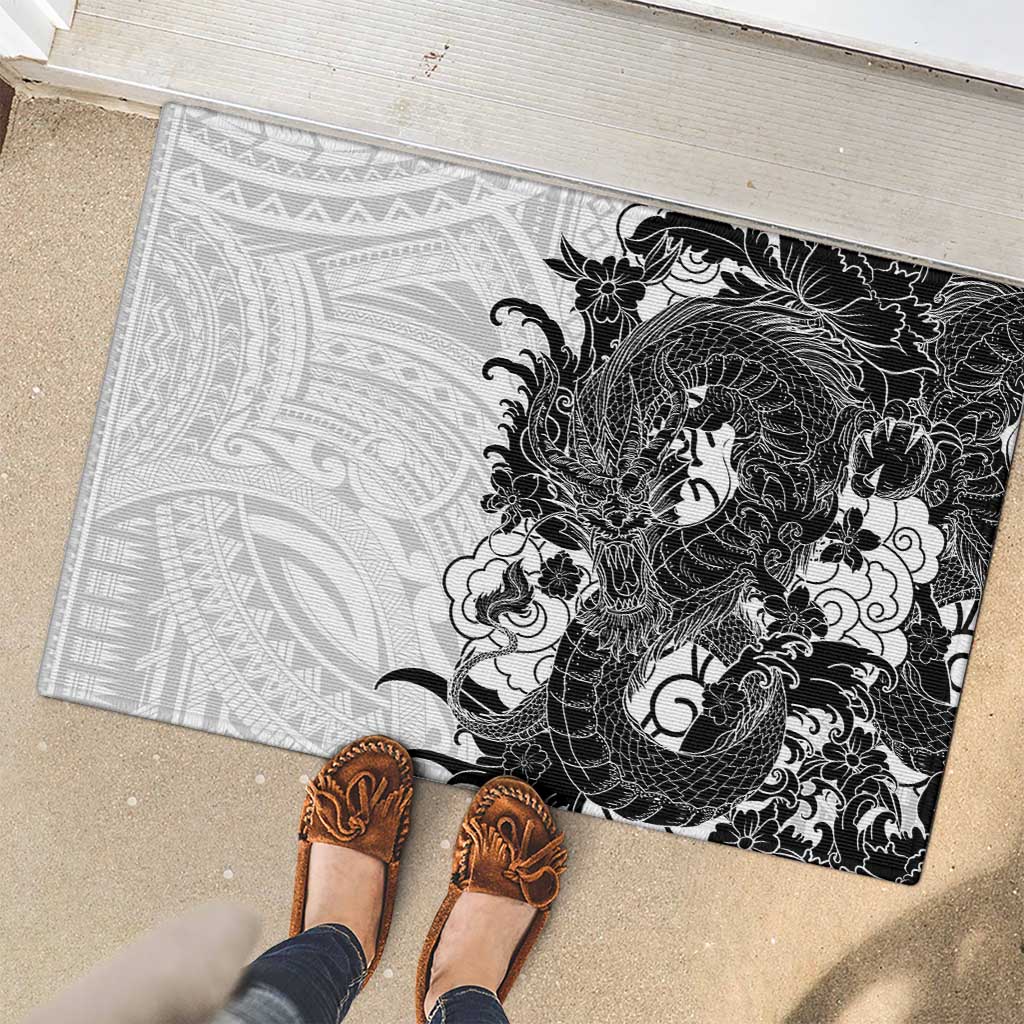 Hawaiian And Japanese Culture Rubber Doormat Irezumi Dragon With Polynesian Pattern White LT05 - Polynesian Pride