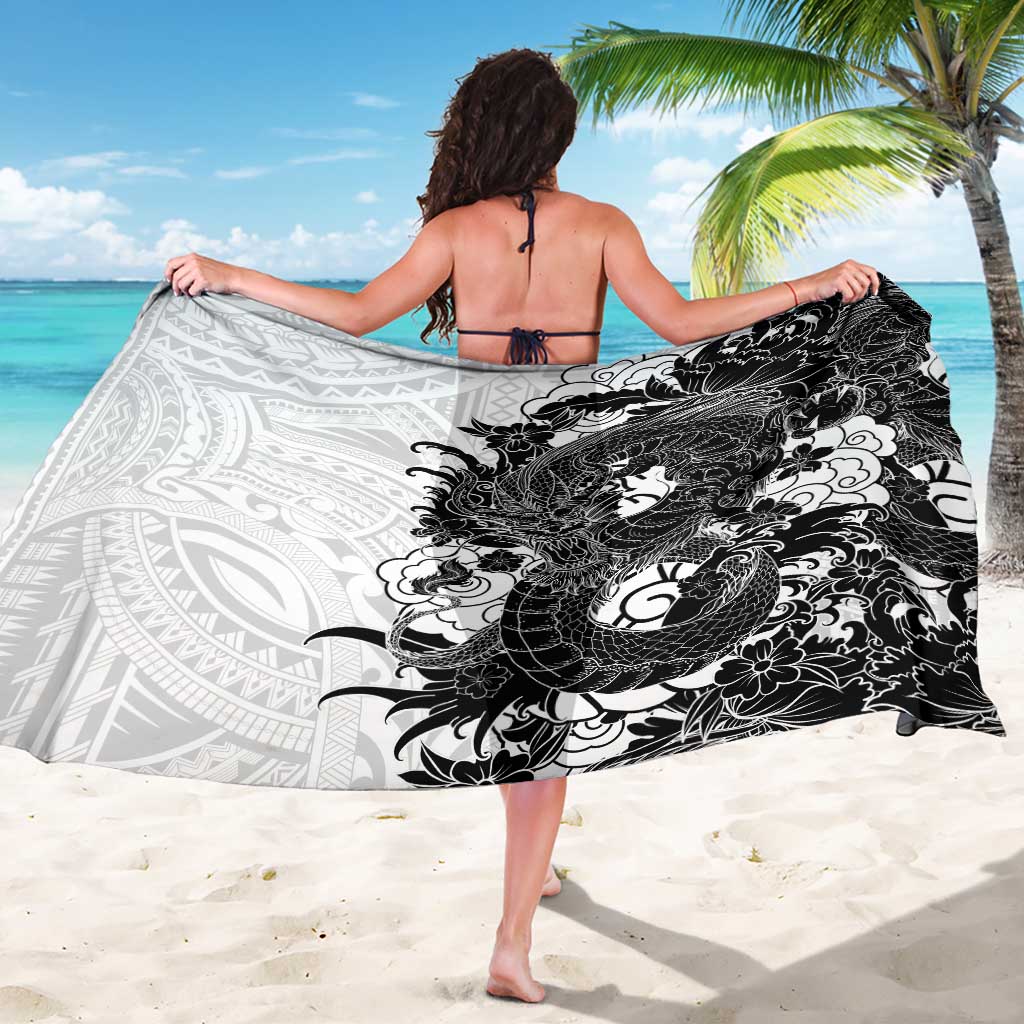 Hawaiian And Japanese Culture Sarong Irezumi Dragon With Polynesian Pattern White LT05 - Polynesian Pride
