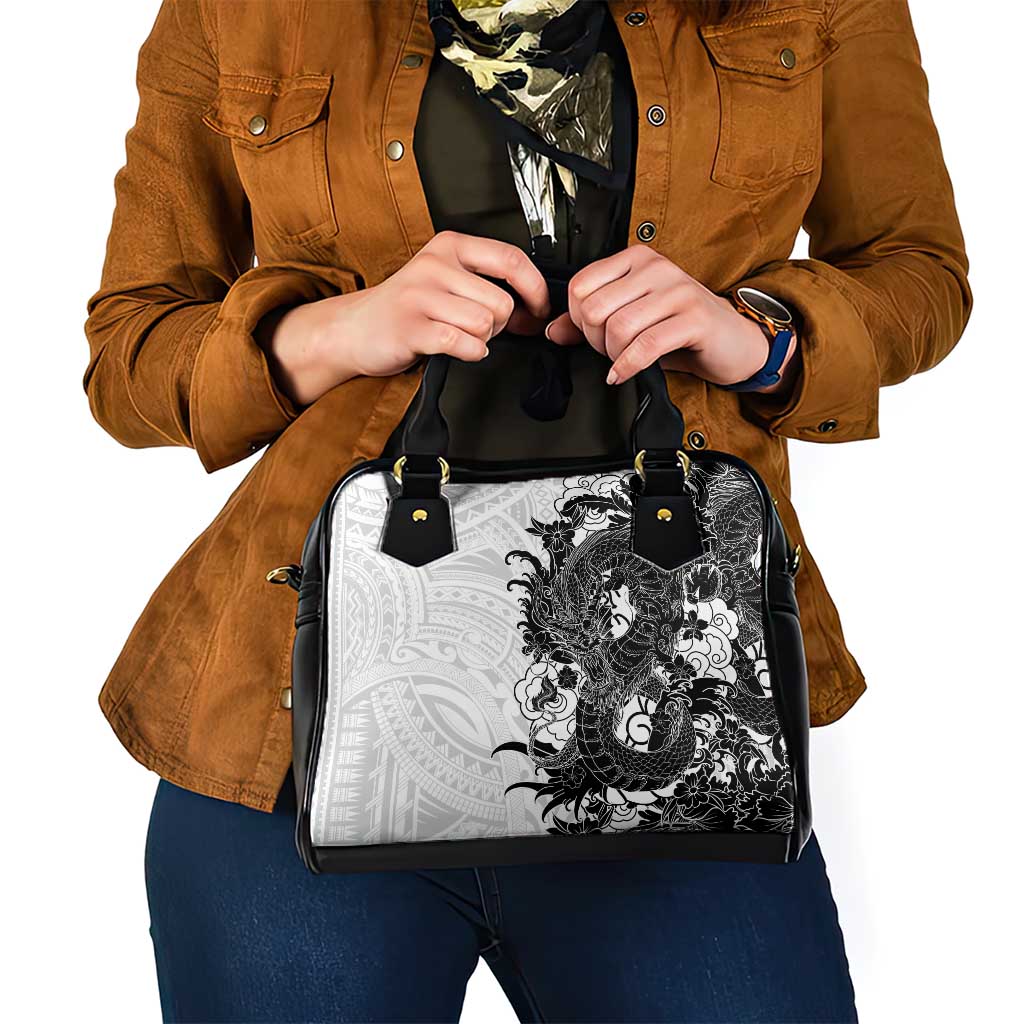 Hawaiian And Japanese Culture Shoulder Handbag Irezumi Dragon With Polynesian Pattern White LT05 - Polynesian Pride