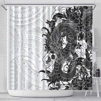 Hawaiian And Japanese Culture Shower Curtain Irezumi Dragon With Polynesian Pattern White LT05 - Polynesian Pride