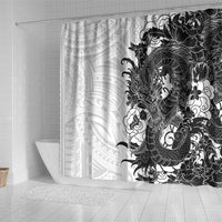 Hawaiian And Japanese Culture Shower Curtain Irezumi Dragon With Polynesian Pattern White LT05 - Polynesian Pride
