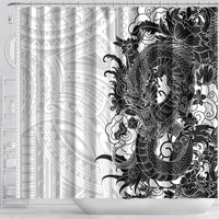 Hawaiian And Japanese Culture Shower Curtain Irezumi Dragon With Polynesian Pattern White LT05 - Polynesian Pride