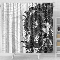 Hawaiian And Japanese Culture Shower Curtain Irezumi Dragon With Polynesian Pattern White LT05 - Polynesian Pride
