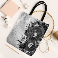 Hawaiian And Japanese Culture Tote Bag Irezumi Dragon With Polynesian Pattern White LT05 Black Strap One Size White - Polynesian Pride