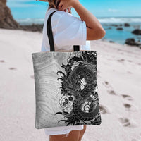 Hawaiian And Japanese Culture Tote Bag Irezumi Dragon With Polynesian Pattern White LT05 - Polynesian Pride