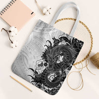 Hawaiian And Japanese Culture Tote Bag Irezumi Dragon With Polynesian Pattern White LT05 White Strap One Size White - Polynesian Pride