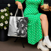 Hawaiian And Japanese Culture Tote Bag Irezumi Dragon With Polynesian Pattern White LT05 - Polynesian Pride