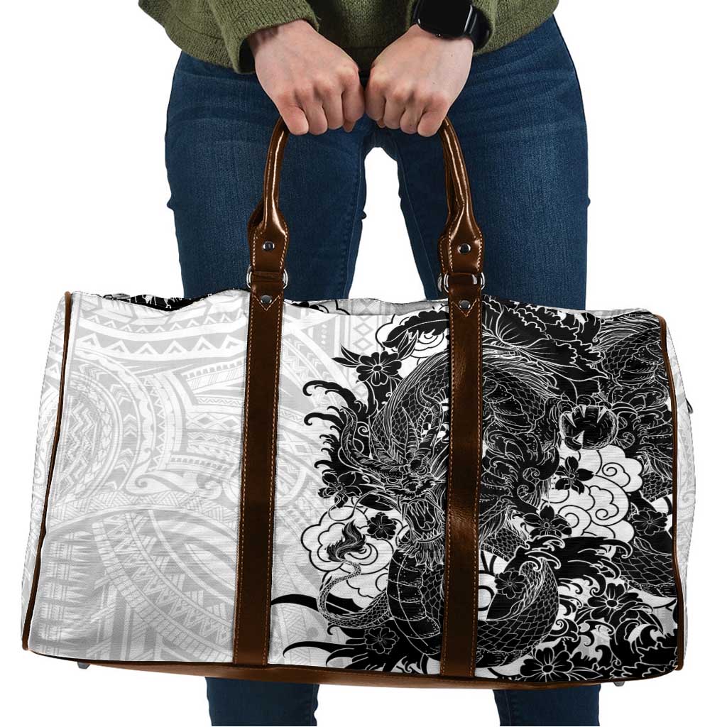 Hawaiian And Japanese Culture Travel Bag Irezumi Dragon With Polynesian Pattern White LT05 White - Polynesian Pride