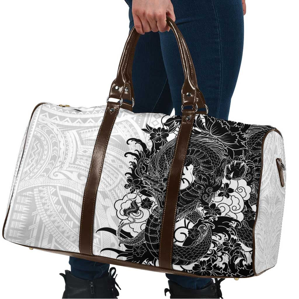 Hawaiian And Japanese Culture Travel Bag Irezumi Dragon With Polynesian Pattern White LT05 - Polynesian Pride