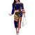 American Samoa Flag Day Off The Shoulder Long Sleeve Dress Polynesian Tribal Pattern LT05 Women Blue - Polynesian Pride