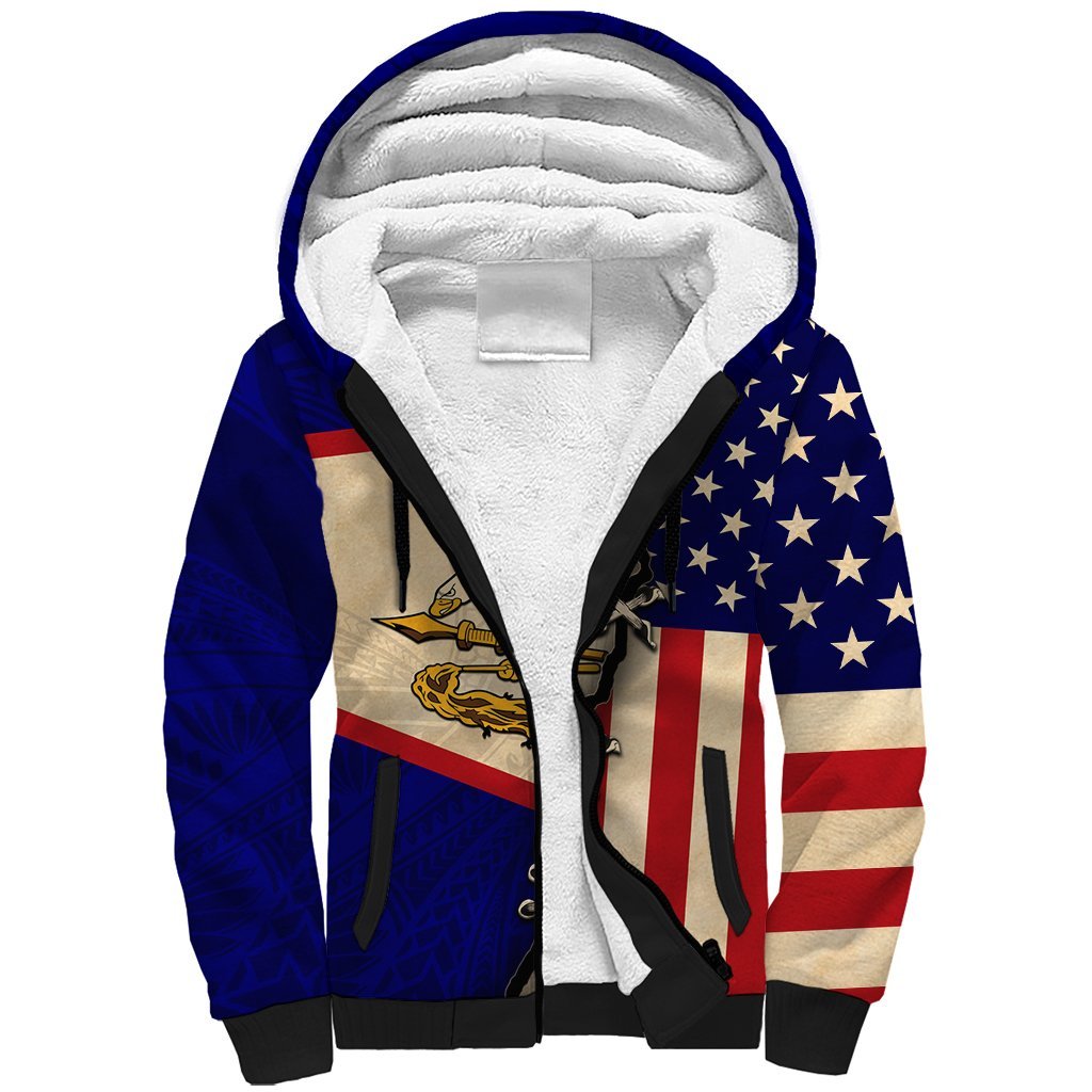 American Samoa Flag Day Sherpa Hoodie Polynesian Tribal Pattern LT05 Unisex Blue - Polynesian Pride