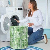 Green Hawaii Tapa Pattern Laundry Basket With Heliconia Vintage Style LT05 - Polynesian Pride